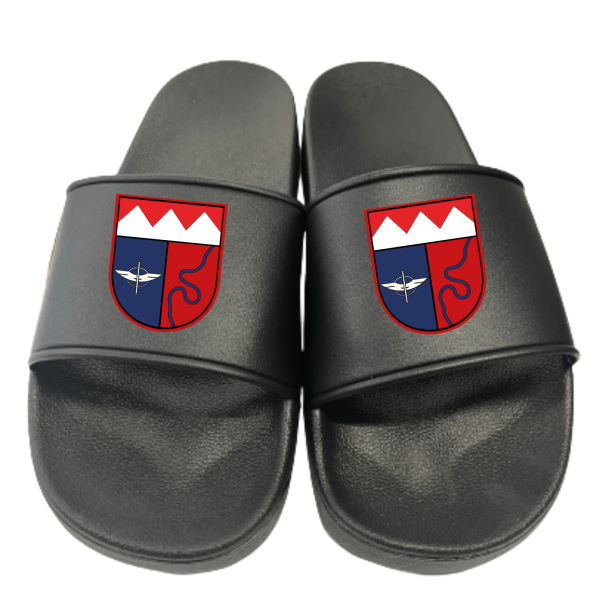 Badeschuhe Badelatschen schwarz mit Bundeswehr Logo